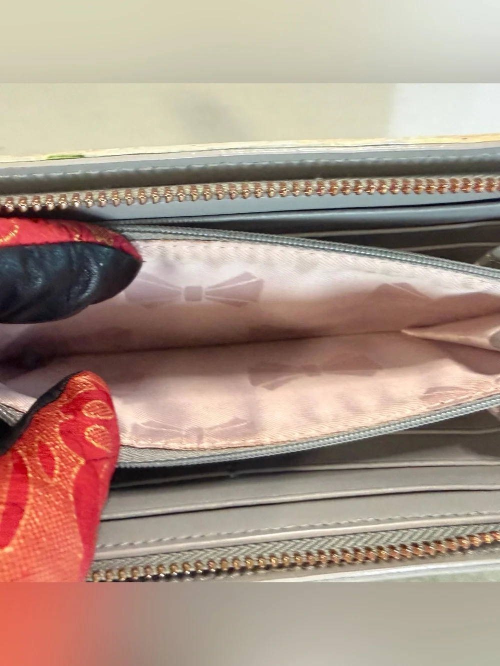 Ted Baker Gray Floral Zip-Around Wallet with White Blooms